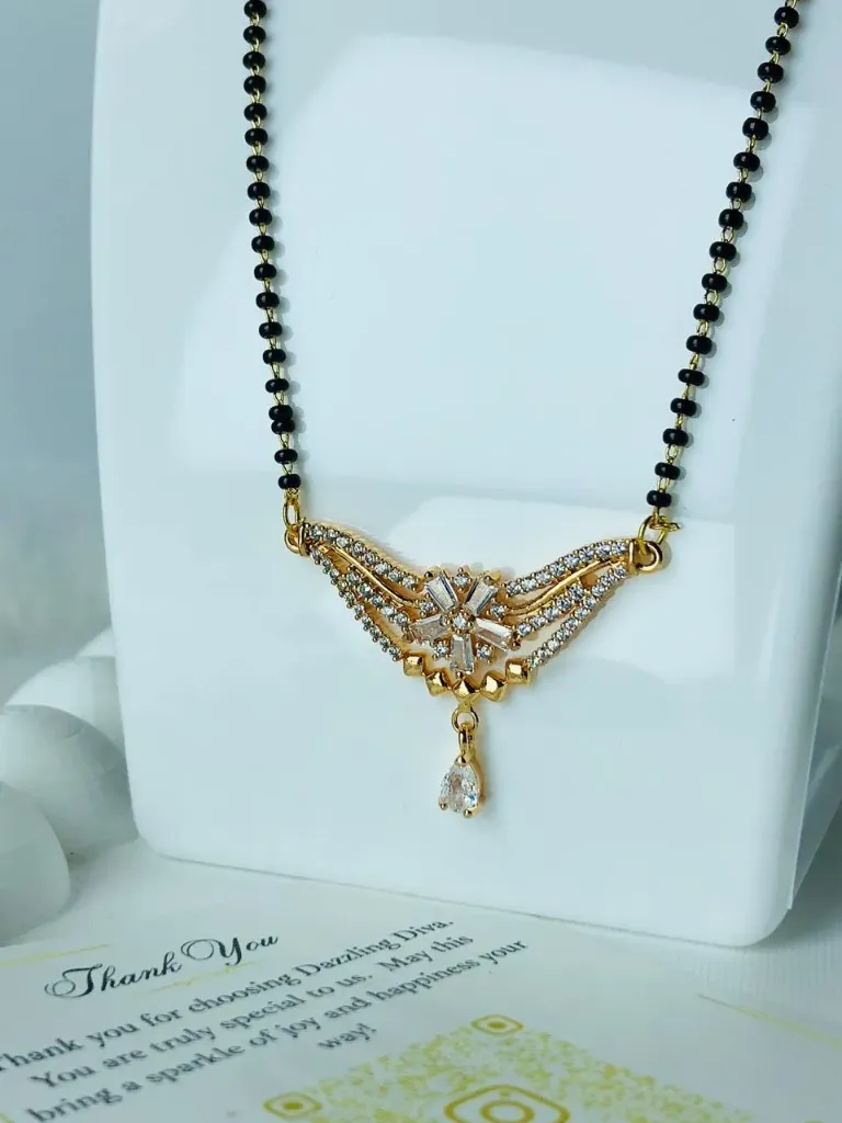 Mangalsutra-Crystal Wing Pearl Drop